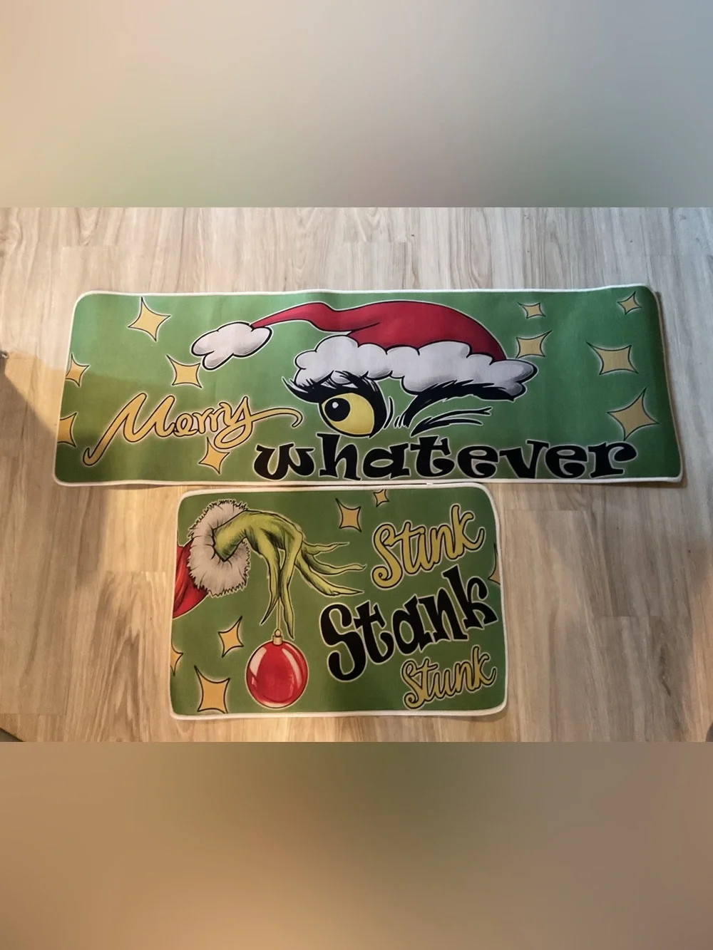 Holiday 'Merry Whatever' & 'Stank' Green Decorative Rugs - Set of 2 NWOT